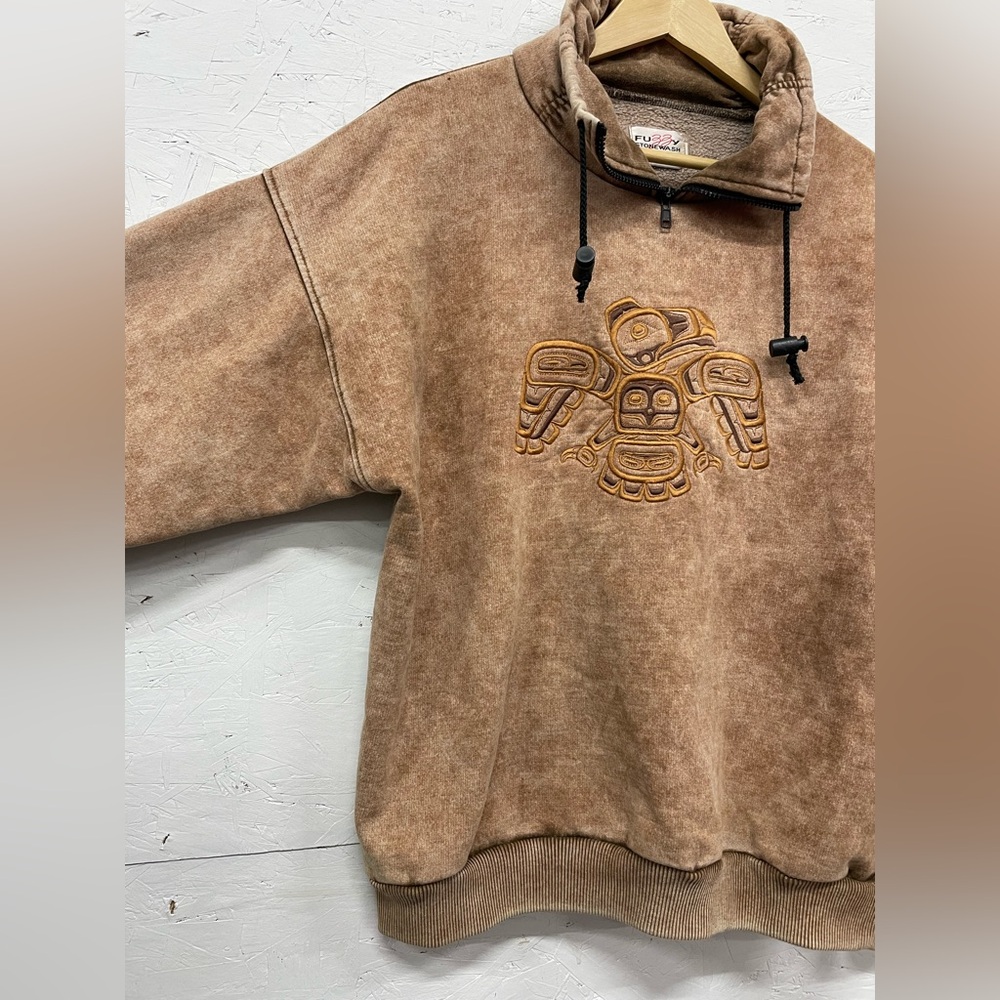 Vintage 90s Fuzzy Stonewash Quarter Zip Pacific Northwest Eagle Sweatshirt, M - Picture 6 of 10